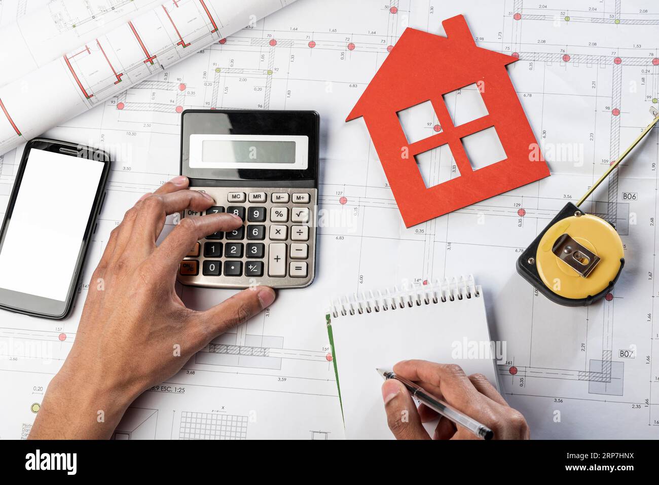 Top view hands stationery items Stock Photo