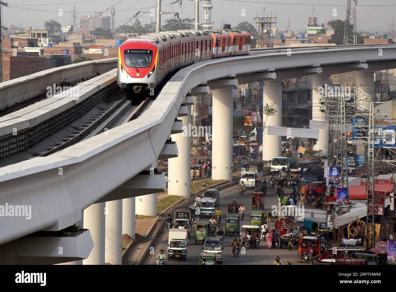 (190207) -- BEIJING, Feb. 7, 2019 -- Photo taken on May 16, 2018 shows the Orange Line Metro Train (OLMT) during a test run in eastern Pakistan s Lahore. Pakistani Prime Minister Imran Khan said on Wednesday that the China-Pakistan Economic Corridor (CPEC) will bring a host of economic opportunities for the country s southwest Balochistan province, local reports said. During his conversation with political representatives of the Balochistan Awami Party, the prime minister said that development of Gwadar port will open a new era of prosperity in Balochistan by creating vast opportunities for th Stock Photo