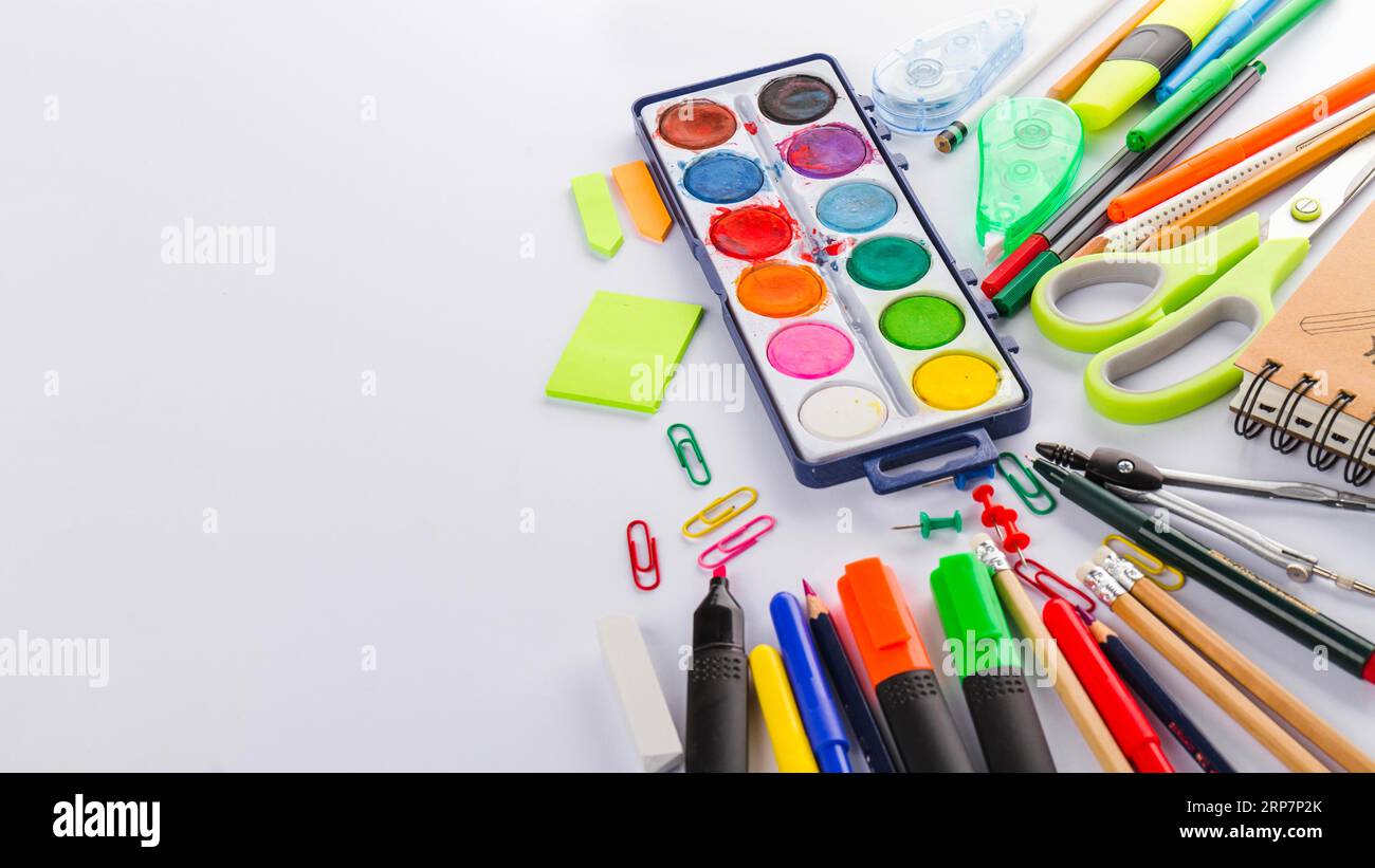 Office materials white surface Stock Photo Alamy