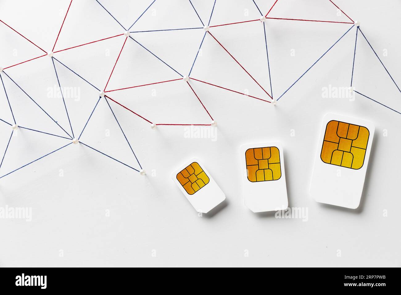 Top view three sim cards with internet communication network Stock Photo