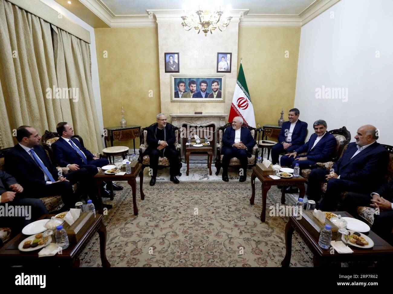 (190210) -- BEIRUT, Feb. 10, 2019 -- Iranian Foreign Minister Mohammad Javad Zarif (4th R) meets with Lebanese officials in the Iranian Embassy in Beirut, Lebanon, on Feb. 10, 2019. Zarif arrived in Lebanon on Sunday for a two-day official visit to meet with Lebanese officials and informed them about Iran s readiness to help Lebanon on all levels. ) LEBANON-BEIRUT-IRAN-FM-VISIT BilalxJawich PUBLICATIONxNOTxINxCHN Stock Photo
