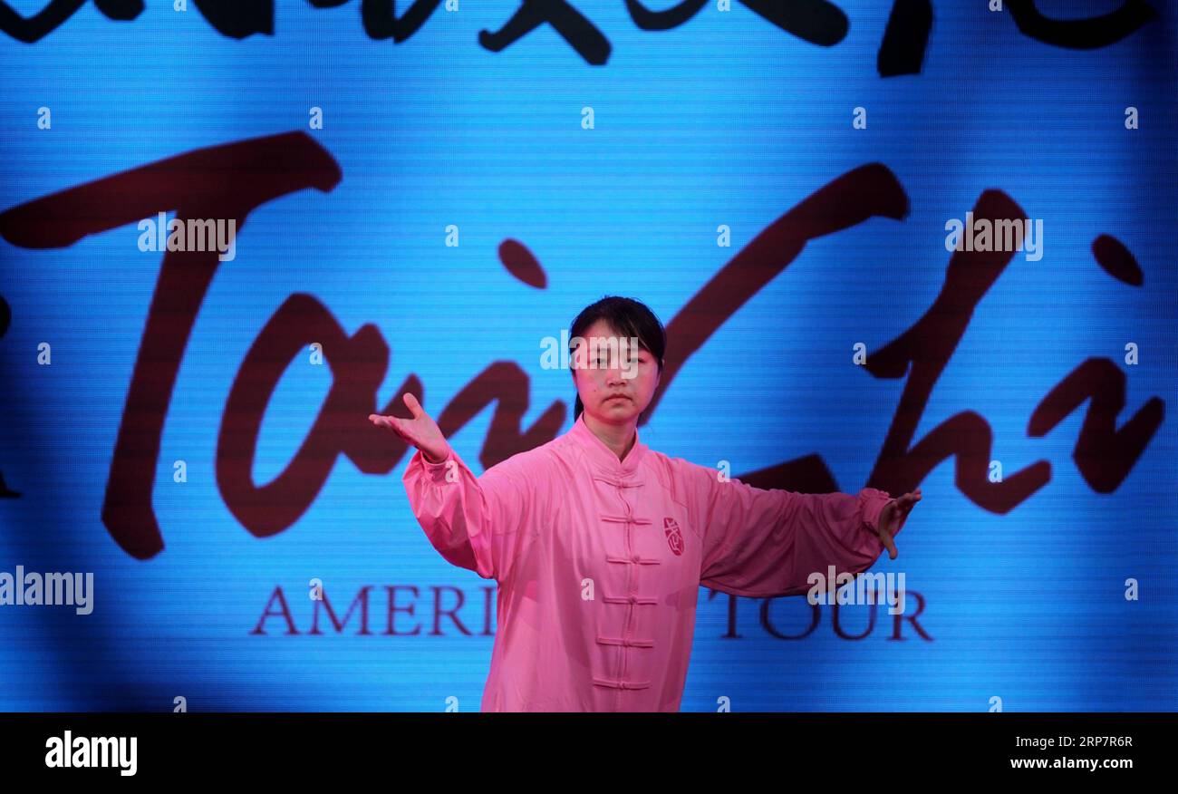 190210) -- SAN FRANCISCO, Feb. 10, 2019 (Xinhua) -- Chinese Tai Chi  grandmaster Chen Zhenglei and his daughter Chen Juan perform Tai Chi during  a Spring Festival tour by Chinese arts troupes