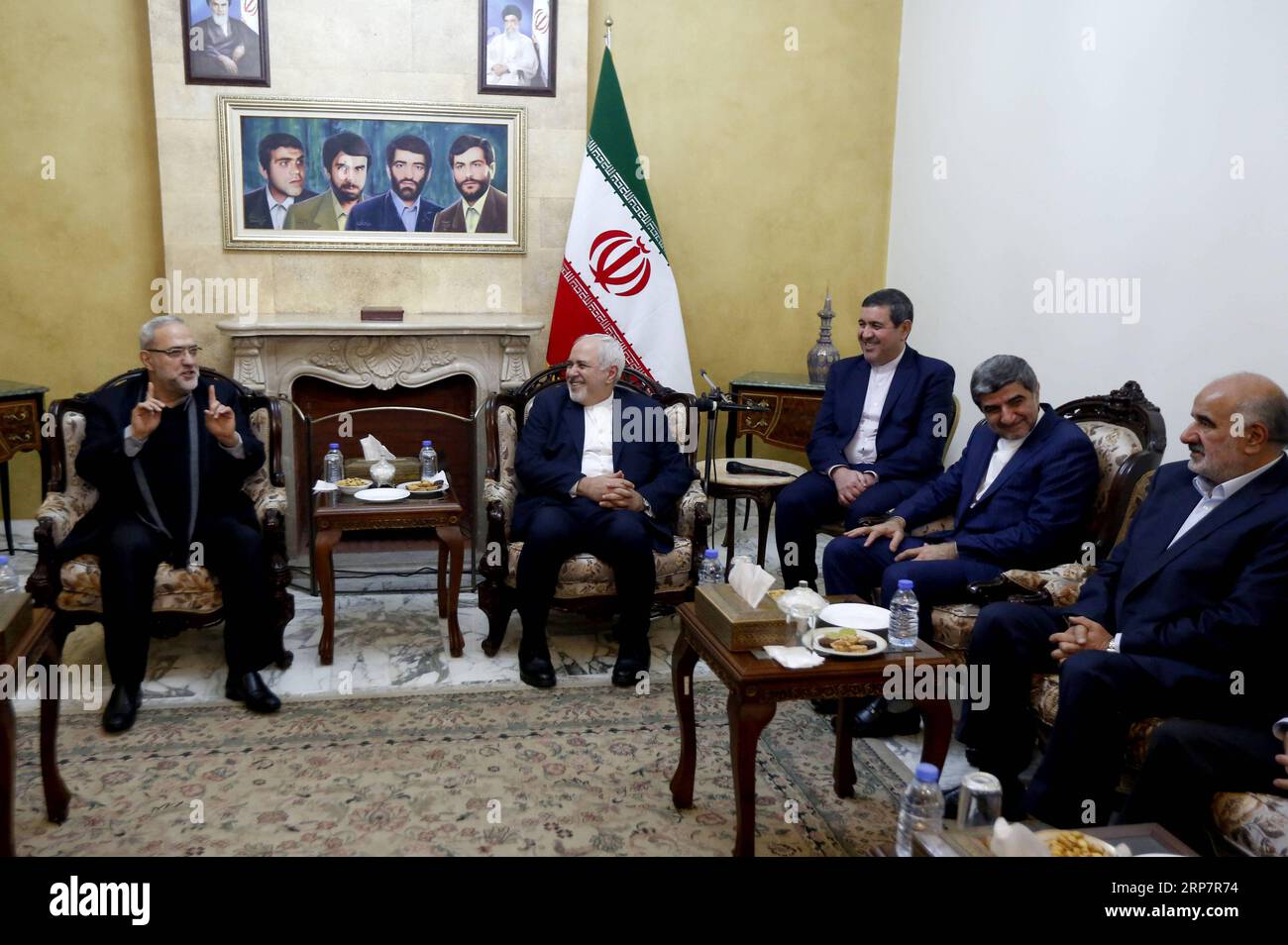 (190210) -- BEIRUT, Feb. 10, 2019 -- Iranian Foreign Minister Mohammad Javad Zarif (2nd L) meets with Lebanese officials in the Iranian Embassy in Beirut, Lebanon, on Feb. 10, 2019. Zarif arrived in Lebanon on Sunday for a two-day official visit to meet with Lebanese officials and informed them about Iran s readiness to help Lebanon on all levels. ) LEBANON-BEIRUT-IRAN-FM-VISIT BilalxJawich PUBLICATIONxNOTxINxCHN Stock Photo