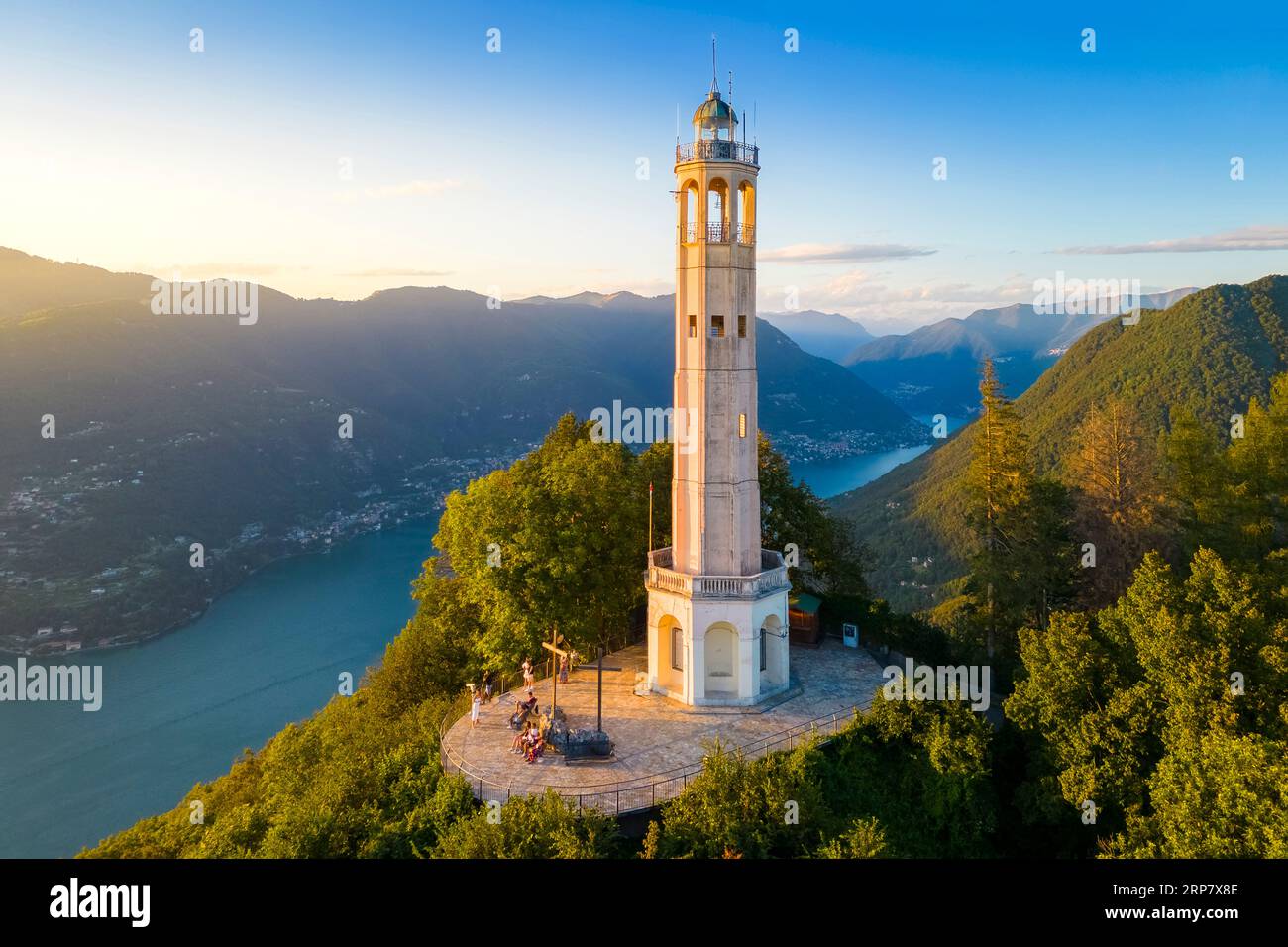 Aerial view of the Faro Voltiano of Brunate overlooking Como and