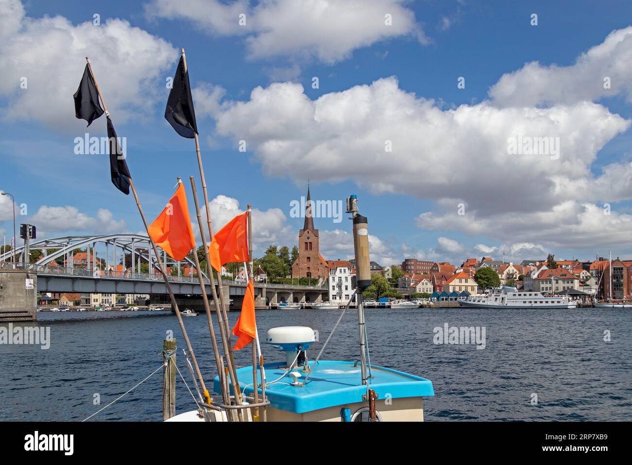 King Christian X. Bridge, Boats, Sonderborg, Syddanmark, Denmark Stock Photo