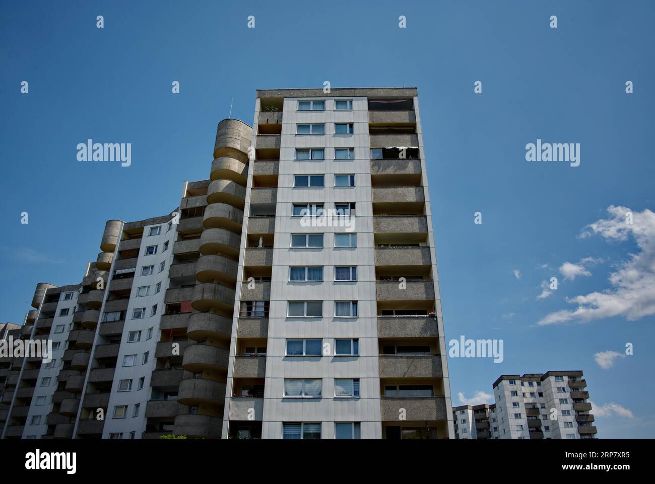 Two apartment buildings in the Gropiusstadt district of Neukoelln, Berlin, Germany Stock Photo