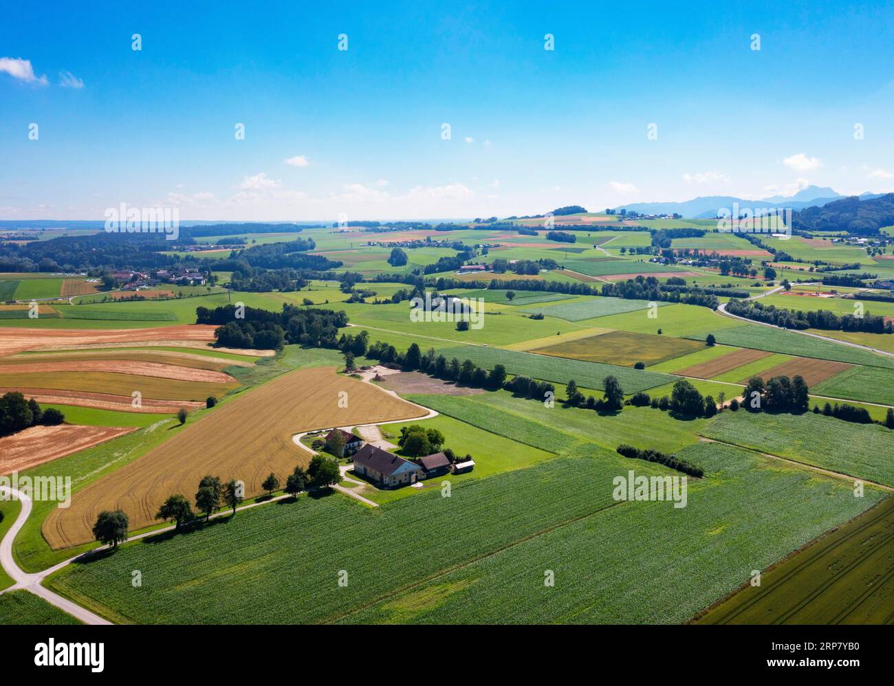 Drone image, agricultural landscape near Sankt Georgen im Attergau, Hausruckviertel, Upper Austria, Austria Stock Photo