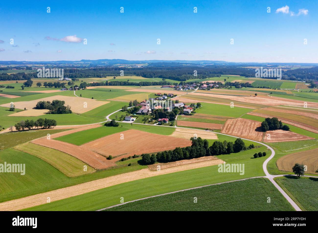 Drone image, agricultural landscape near Sankt Georgen im Attergau, Hausruckviertel, Upper Austria, Austria Stock Photo