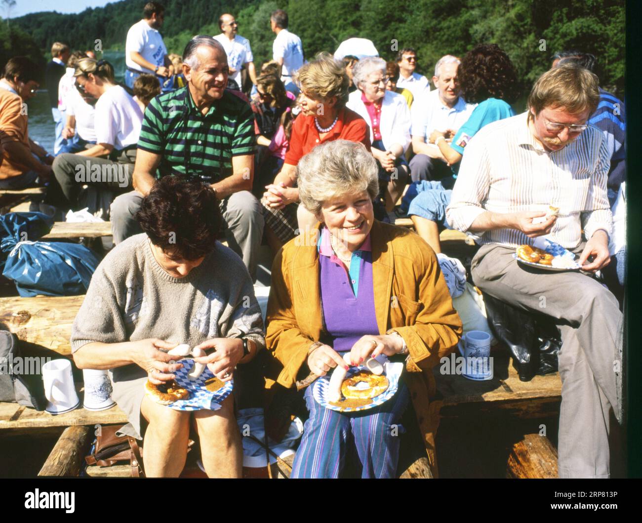 DEU, Germany: The historical slides from the times 80-90s . a.o. doctors on a raft trip on the Isar sponsored by a pharmaceutical company, 80s Stock Photo