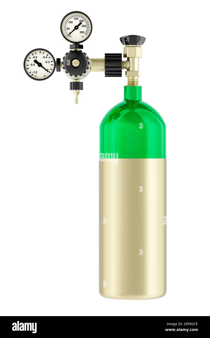 Gas cylinder, oxygen tank. 3D rendering isolated on white background