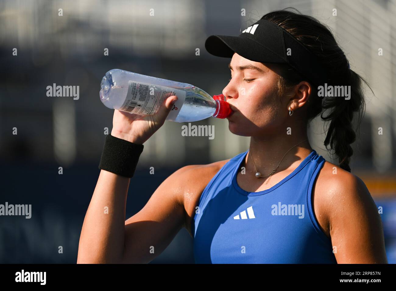 Iva Jovic in action during a junior girls' singles match at the 2023 US ...