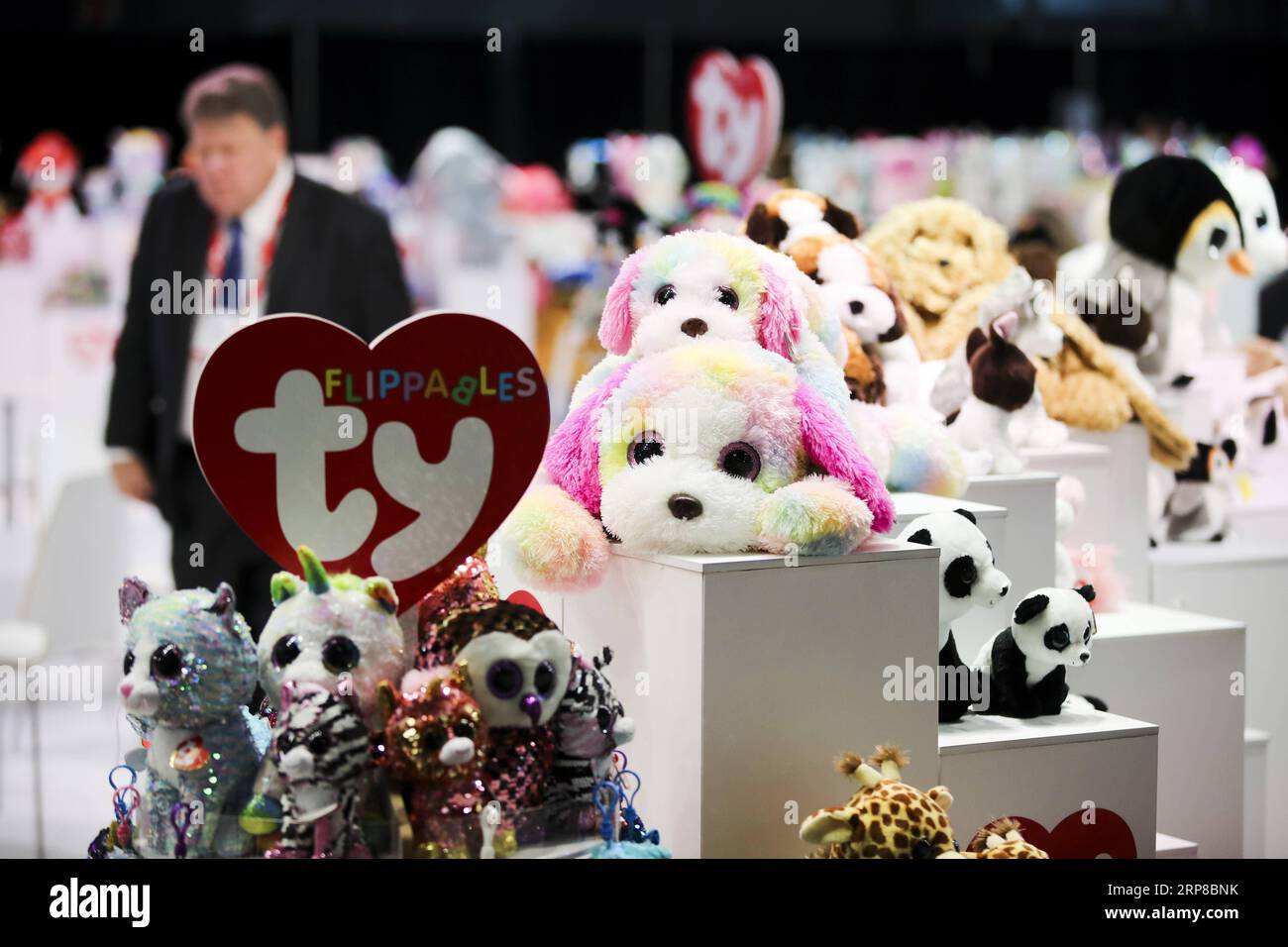 (190226) -- BEIJING, Feb. 26, 2019 -- Stuffed toys are seen at the booth of Ty Inc. during the 116th Annual North American International Toy Fair at the Jacob K. Javits Convention Center in New York, the United States, on Feb. 19, 2019. ) Xinhua headlines: More fun toys, no painful tariffs: American toymakers hopeful on U.S.-China trade deal WangxYing PUBLICATIONxNOTxINxCHN Stock Photo