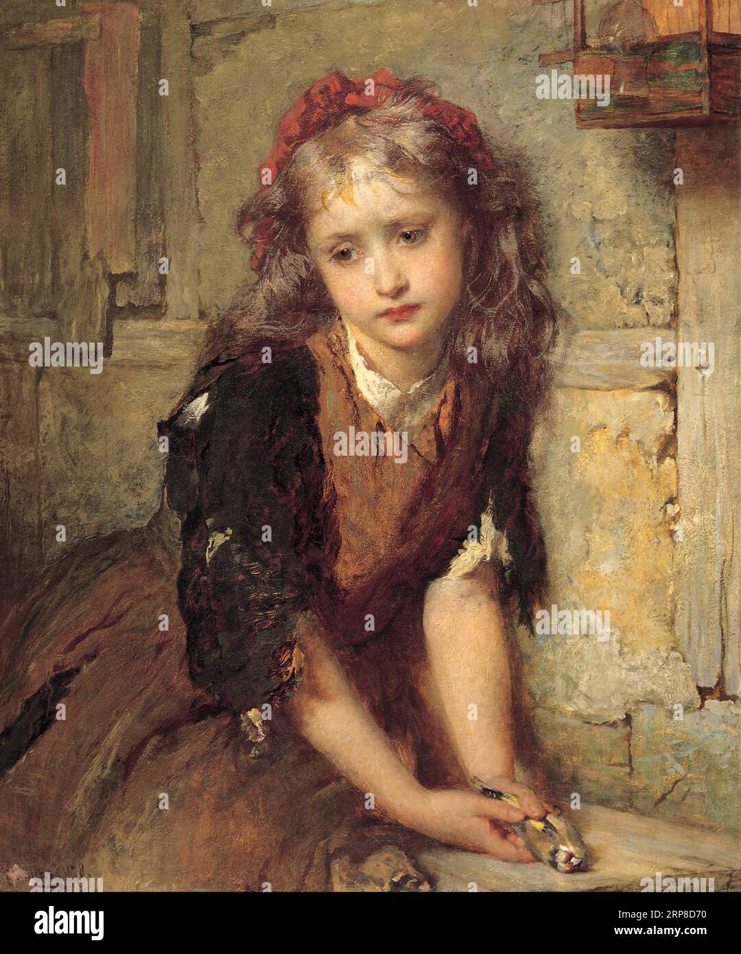 The dead goldfinch ('All that was left to love') 1878 by George Elgar Hicks Stock Photo