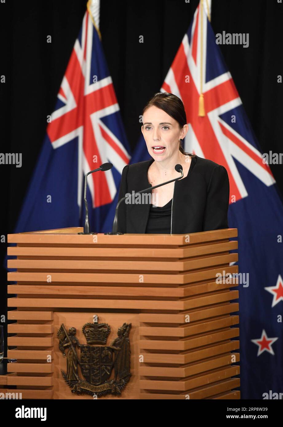 (190316) -- WELLINGTON, March 16, 2019 (Xinhua) -- New Zealand Prime Minister Jacinda Ardern addresses a briefing in Wellington, capital of New Zealand, on March 16, 2019. Jacinda Ardern reiterated to the public on Saturday morning that the country s gun law will be changed. Gunmen opened fire in two separate mosques in Christchurch on Friday, killing 49 people and wounding 48 others. (Xinhua/Guo Lei) NEW ZEALAND-WELLINGTON-PM-CHRISTCHURCH-ATTACKS-BRIEFING PUBLICATIONxNOTxINxCHN Stock Photo