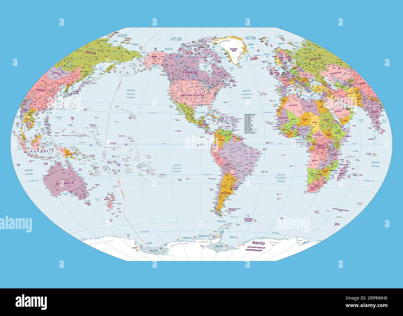 Political world map America centered - Political World Map America Centered Winkel Tripel Projection 2RP8WH0