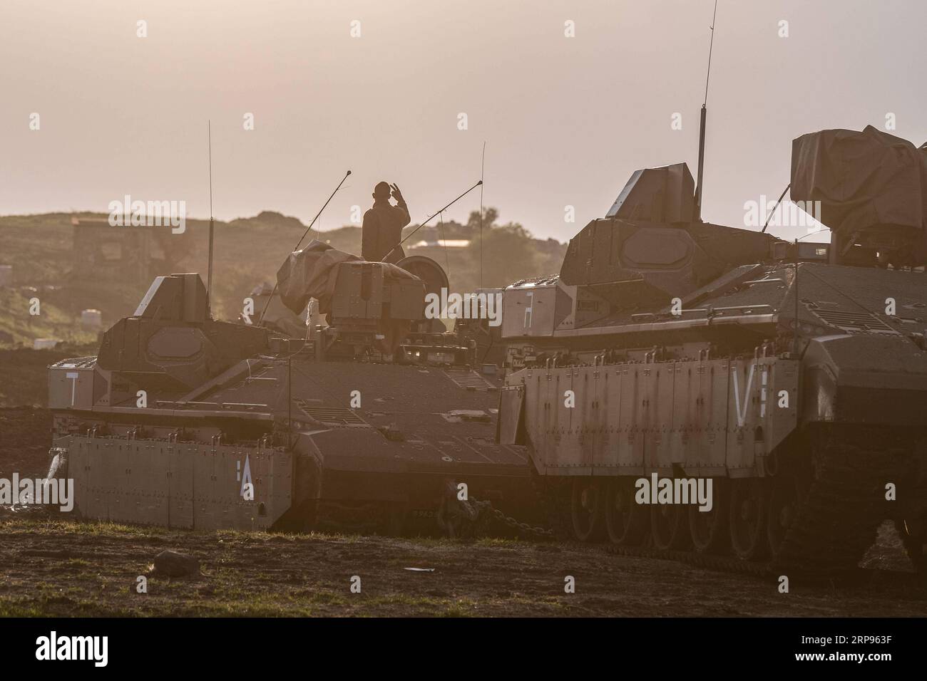 (190325) -- GOLAN HEIGHTS, March 25, 2019 -- Photo taken on March 25, 2019 shows Israeli armored personnel carriers in the Israeli-occupied Golan Heights. U.S. President Donald Trump on Monday signed a proclamation recognizing Israel s sovereignty over the disputed Golan Heights, marking a major shift in U.S. policy in the Middle East. ) MIDEAST-GOLAN HEIGHTS-ISRAEL-ARMY JINI/AyalxMargolin PUBLICATIONxNOTxINxCHN Stock Photo