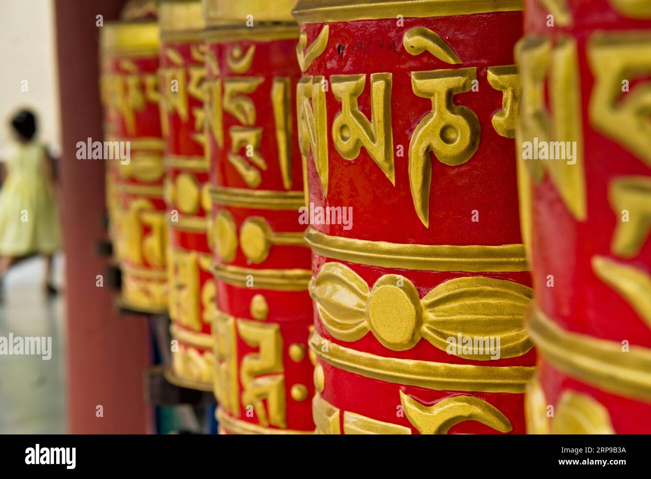 05.16.2023. Siliguri West Bengal India Asia holy prayer wheels placed in a budhdhist monastery Stock Photo