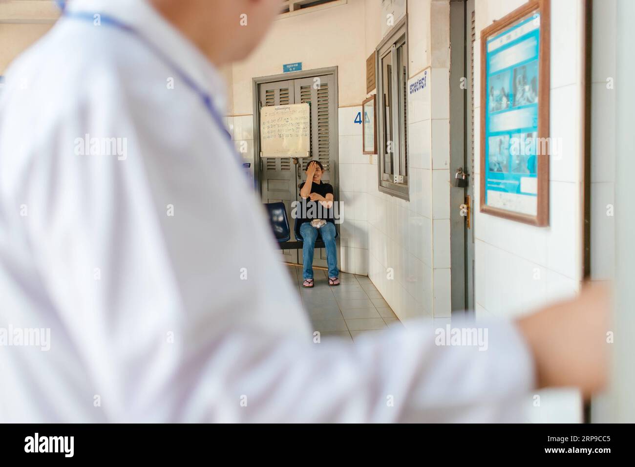 (190402) -- PHNOM PENH, April 2, 2019 (Xinhua) -- A doctor checks eyesight for Sum Meyle after a cataract operation at Kampong Cham Provincial Hospital in Kampong Cham, Cambodia, March 16, 2019. Sum Meyle, 36, is a single mother with five children. To help improve their financial conditions, two of Meyle s daughters are now working in the capital Phnom Penh while two of her sons are living in a children s nursing home. Meyle now lives in a rented shanty house with her youngest daughter. Meyle had suffered from cataract after her left eye was injured. Seven months ago, she had almost lost her e Stock Photo