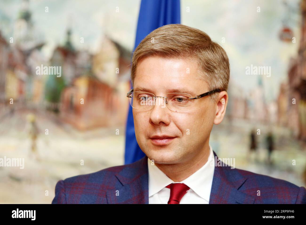 (190405) -- RIGA, April 5, 2019 (Xinhua) -- Nils Usakovs reacts during a press briefing after his dismissal from the post of Riga mayor in Riga, capital of Latvia, April 5, 2019. Latvian Environmental Protection and Regional Development Minister Juris Puce sacked Riga mayor Nils Usakovs on Friday, blaming him for a failure to prevent serious illegalities in the Latvian capital s municipal transport company. The mayor lost his job for not performing his office duties as prescribed by law and for several violations, according to the minister s decree published in the official newspaper Latvijas Stock Photo