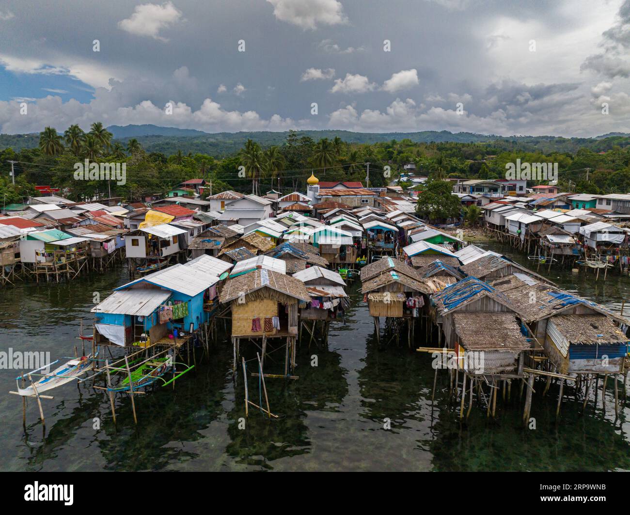Villages of stilt houses in Zamboanga coastal. Mindanao, Philippines. Stock Photo