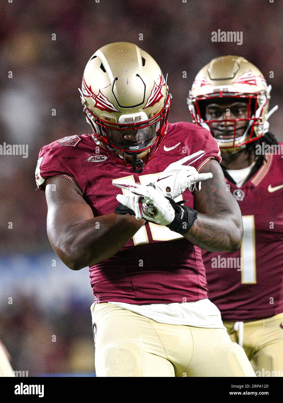 September 3, 2023: Florida State Seminoles linebacker Blake Nichelson (18) during the 2nd half of the Camping World Kickoff between LSU Tigers and Florida State Seminoles. FSU defeated LSU 45-24 at Camping World Stadium in Orlando, FL. Romeo T Guzman/CSM(Credit Image: © Romeo Guzman/Cal Sport Media) Stock Photo