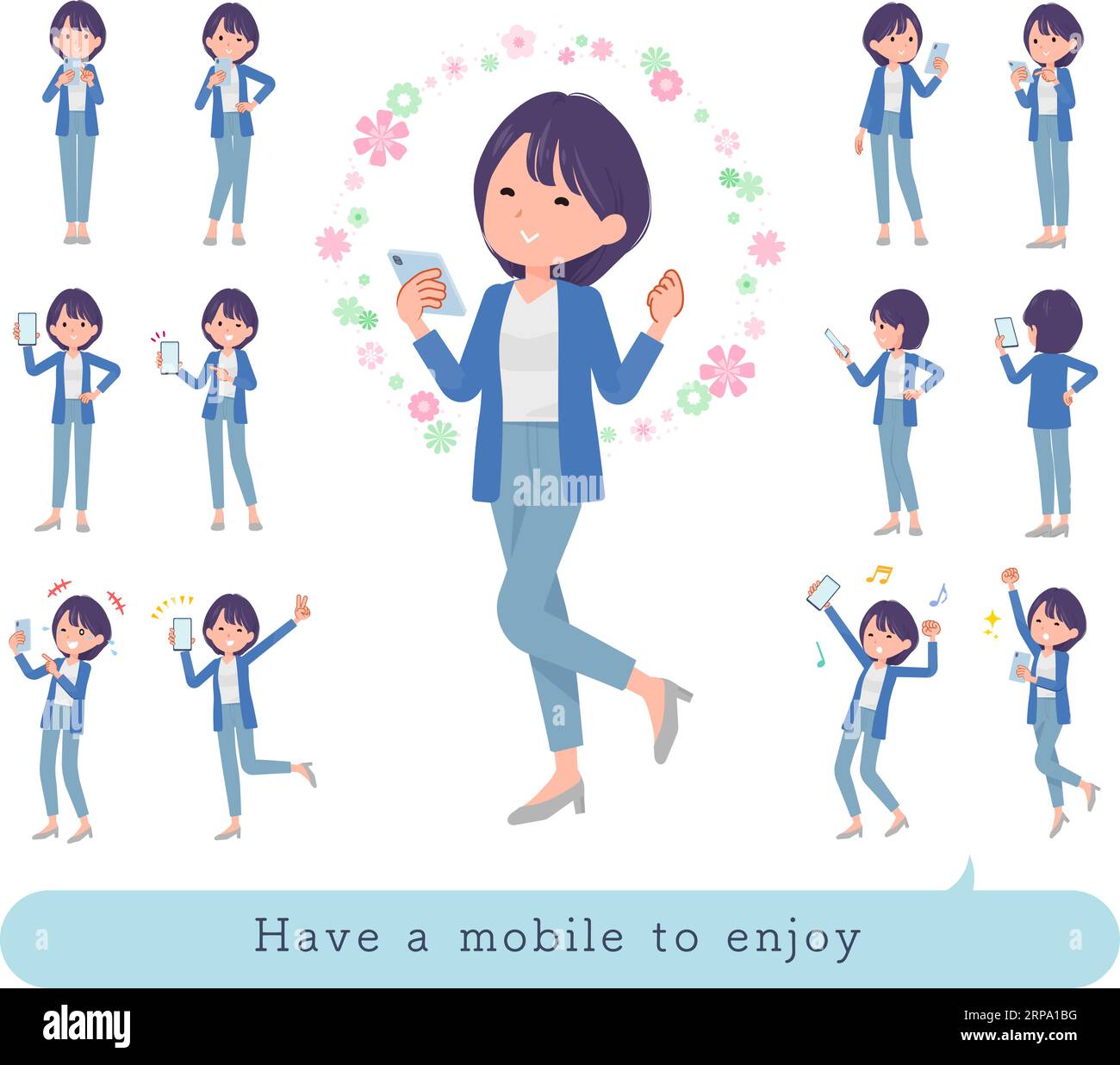 A set of Public relations women to enjoy using a smartphone.It's vector art so easy to edit. Stock Vector