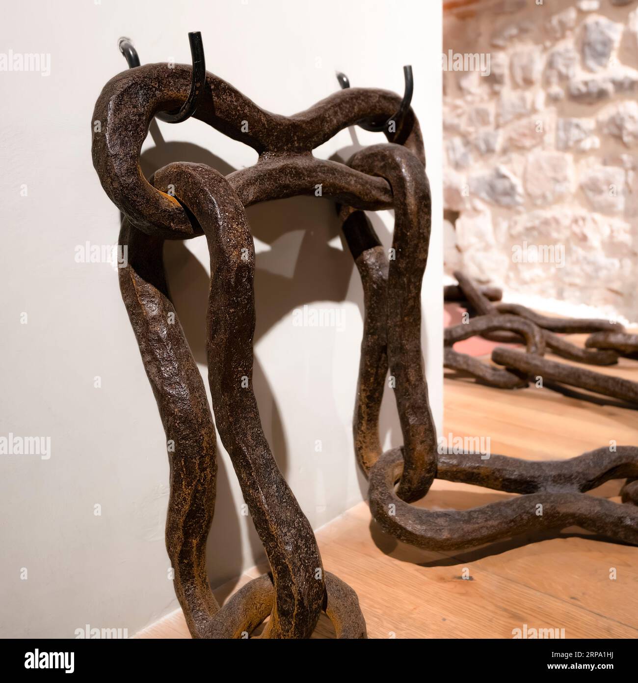 Section of Golden Horn Chain (Halic Chain). Galata Tower, Istanbul, Turkey Stock Photo