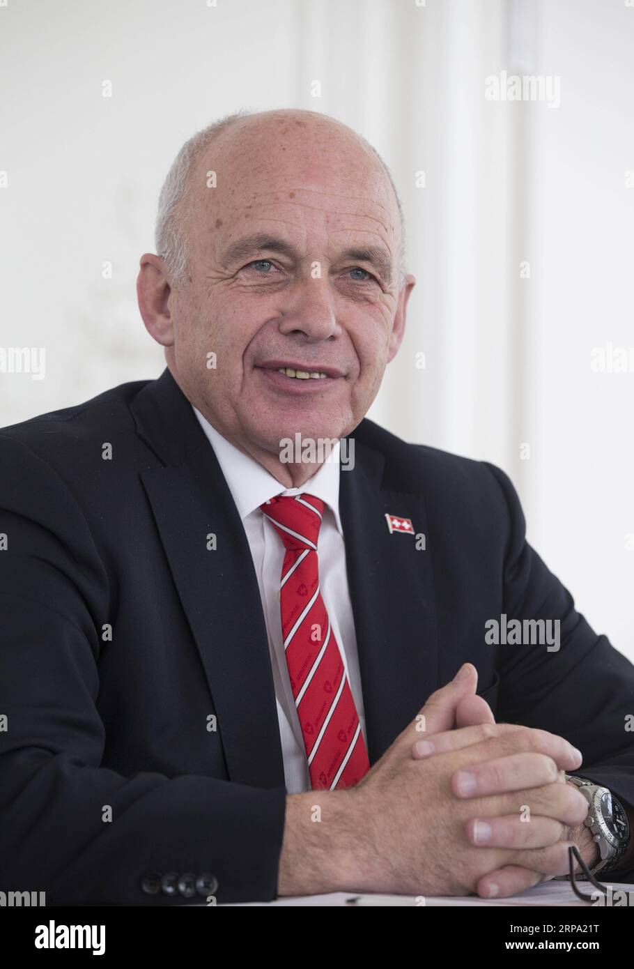(190422) -- BERN, April 22, 2019 (Xinhua) -- President Ueli Maurer of the Swiss Confederation receives a joint interview with Chinese media in Bern, Switzerland, on April 16, 2019. China s Belt and Road Initiative (BRI) is a fundamental task crucial for generations to come, which, when implemented smoothly, will bring many benefits to both the economic development and the well-being of the people worldwide, Maurer has said. TO GO WITH Interview: BRI crucial for generations to come: President of Swiss Confederation (Xinhua/Xu Jinquan) SWITZERLAND-BERN-UELI MAURER-INTERVIEW PUBLICATIONxNOTxINxCH Stock Photo