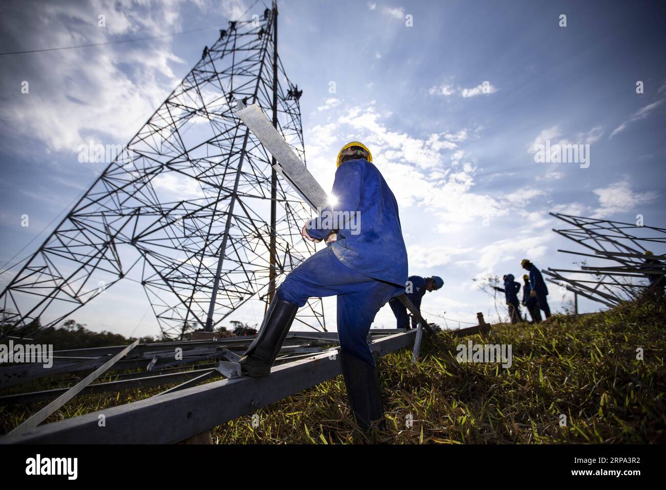 (190424) -- BEIJING, April 24, 2019 (Xinhua) -- Works are seen at a site for the ultra-high voltage electricity transmission project at the Belo Monte hydroelectric dam in Brazil, on Aug. 7, 2018. (Xinhua/Li Ming) (BRF) Xinhua Headlines: BRIng smiles on more faces PUBLICATIONxNOTxINxCHN Stock Photo