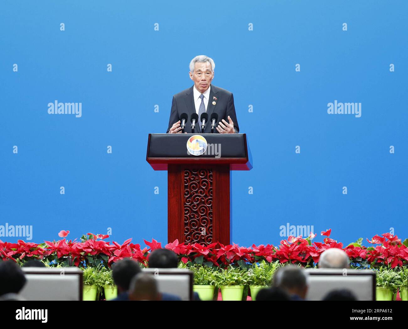 (190426) -- BEIJING, April 26, 2019 -- Singaporean Prime Minister Lee Hsien Loong addresses the high-level meeting of the Second Belt and Road Forum for International Cooperation in Beijing, capital of China, April 26, 2019. ) (BRF)CHINA-BEIJING-BELT AND ROAD FORUM-HIGH-LEVEL MEETING (CN) ChenxJianli PUBLICATIONxNOTxINxCHN Stock Photo