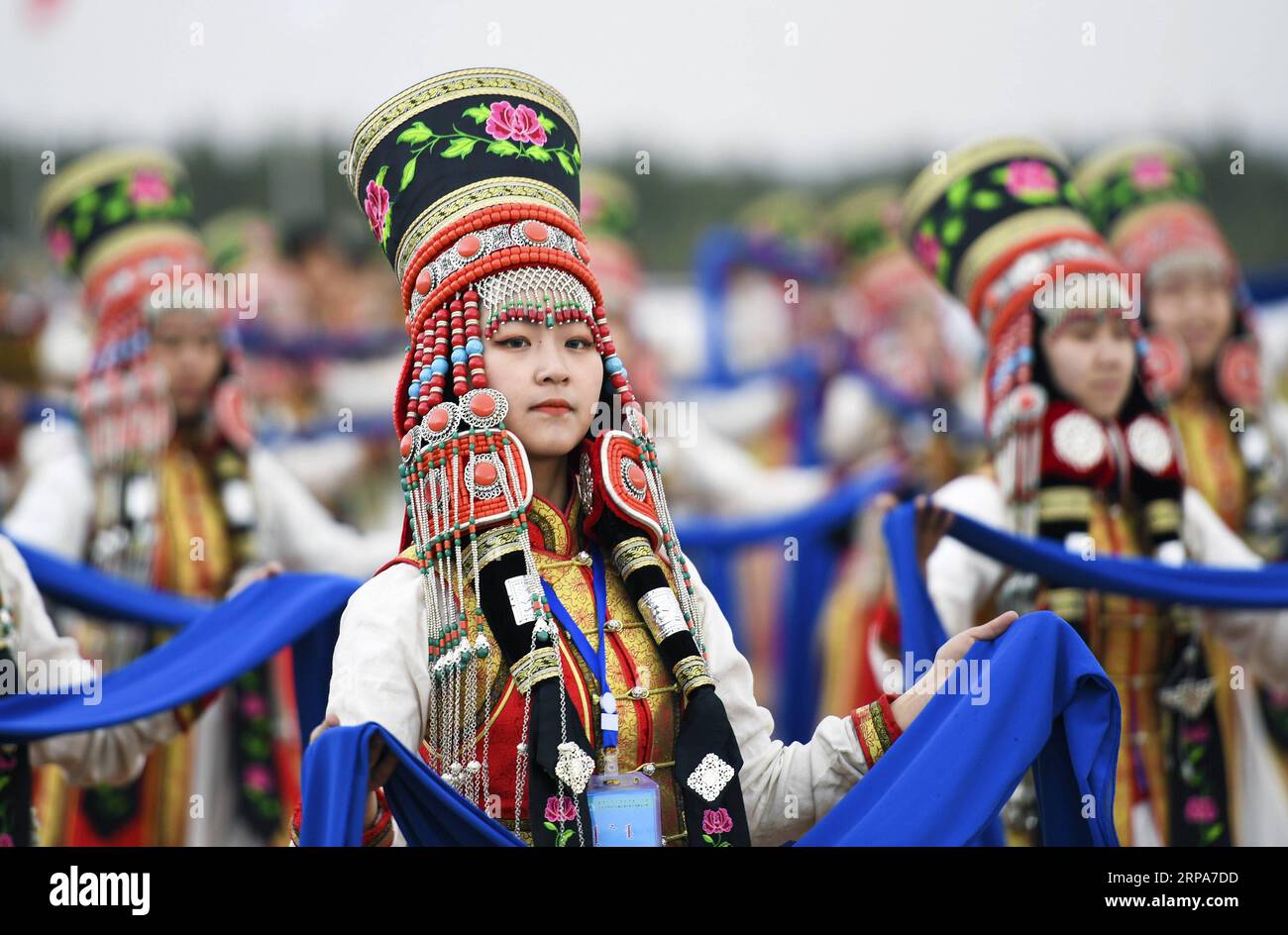 (190428) -- BEIJING, April 28, 2019 (Xinhua) -- People dressed in traditional costumes perform at the Genghis Khan Chagan Suluk Nadam Fair in Ejin Horo Banner of Ordos City, north China s Inner Mongolia Autonomous Region, April 24, 2019. (Xinhua/Peng Yuan) Portraits of April 2019 PUBLICATIONxNOTxINxCHN Stock Photo