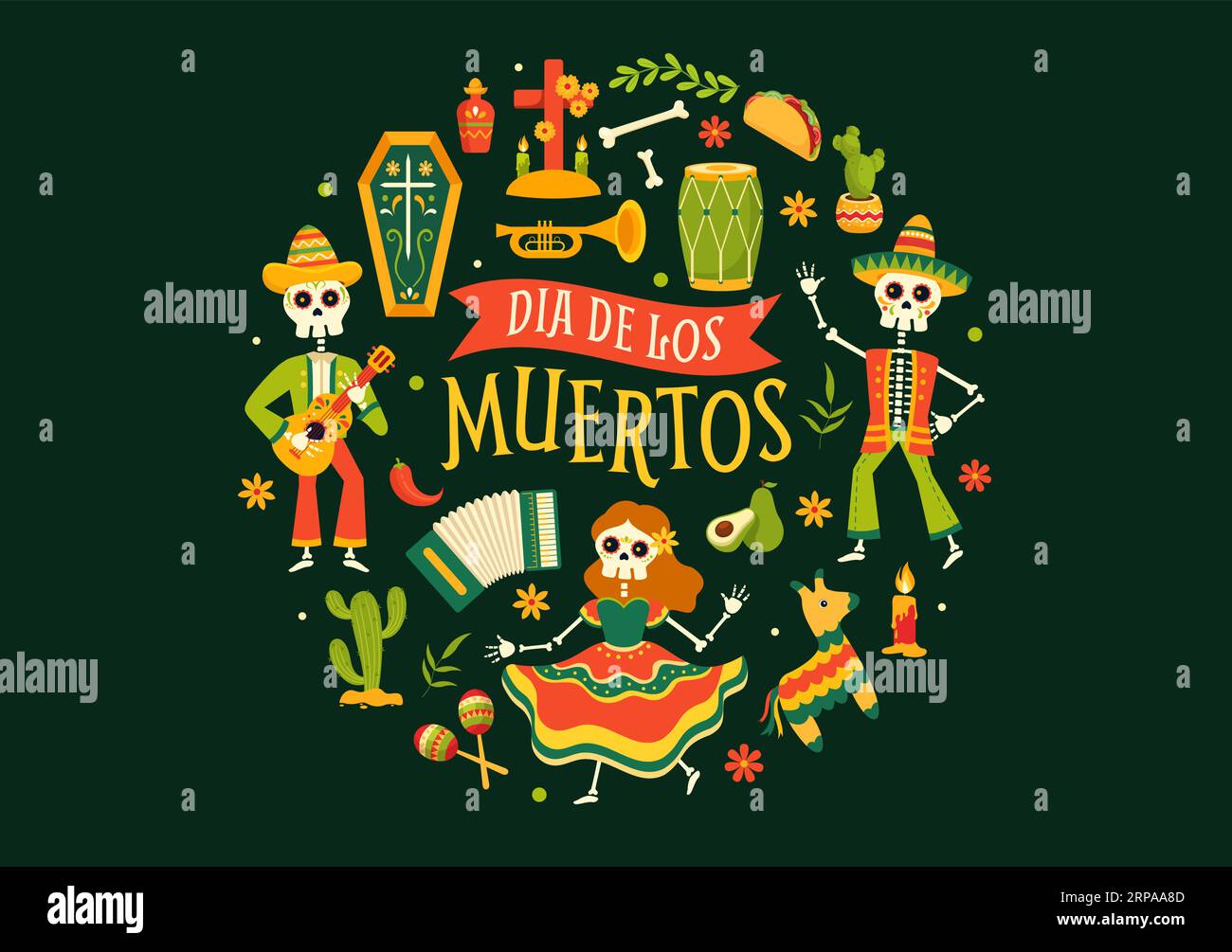 Dia de Los Muertos Vector Illustration with Day of the Dead, Play Music ...