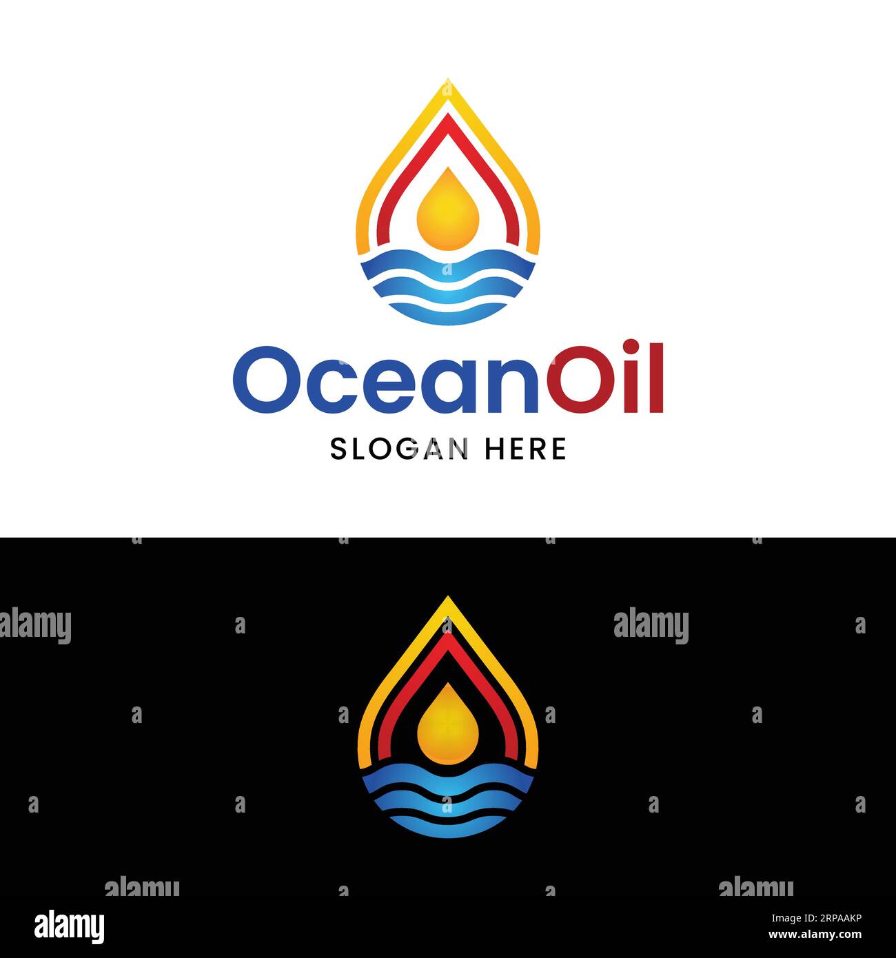 Oil Drop with Ocean Sea in Simple Modern Style for Offshore Oil Gas Related Company or Water Business Logo Design Template Stock Vector