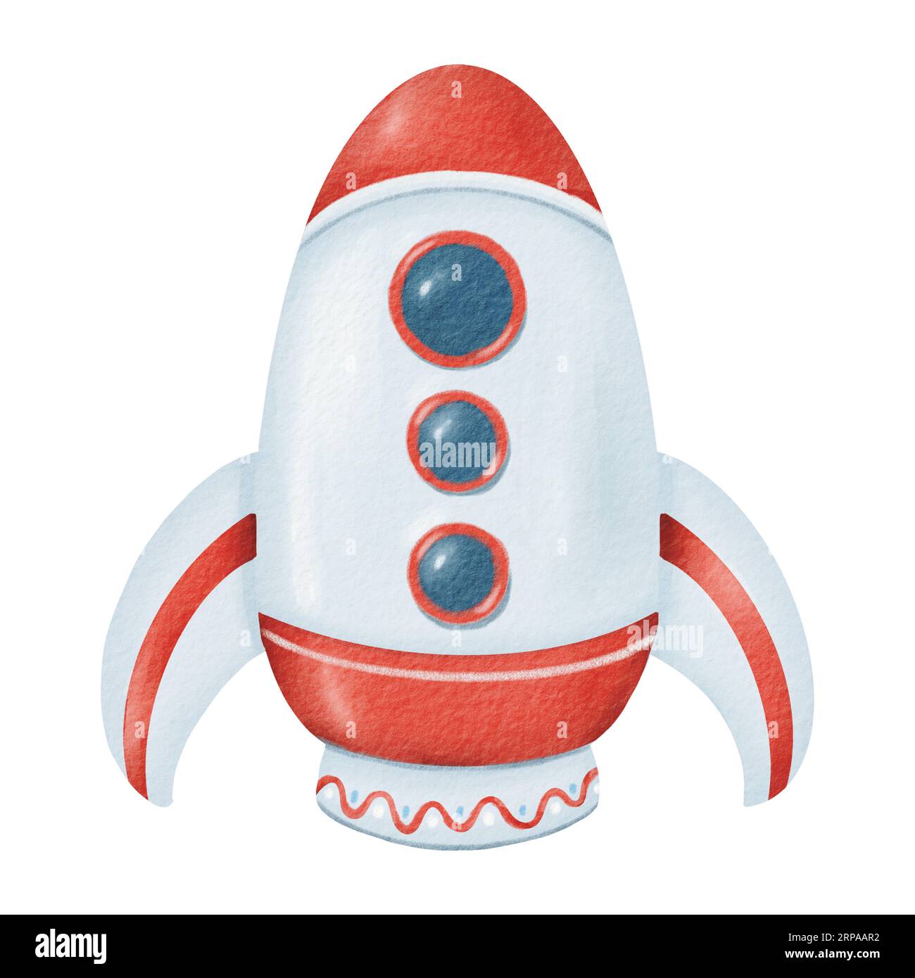 Rocket. Cartoon art. Watercolor isolated illustration. explorer