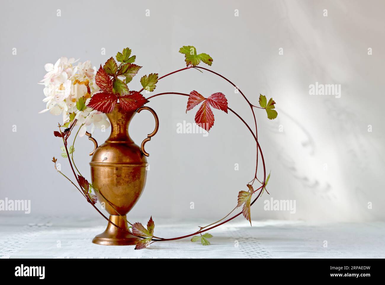 Hydrangea and stone bramble arrangement Stock Photo