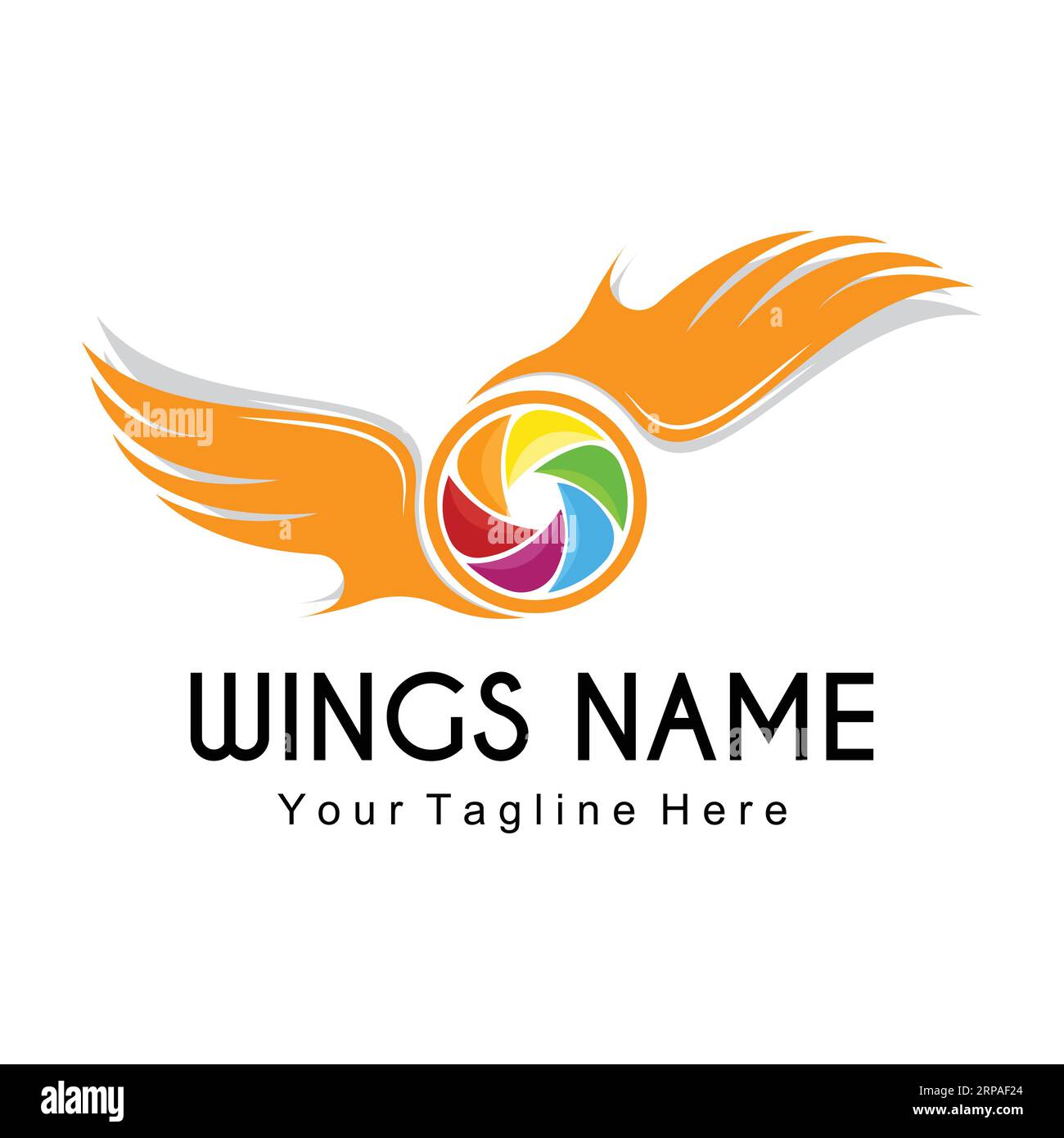 Wings Logo Design, Shield Wings Vector, Bird Feather Illustration Stock