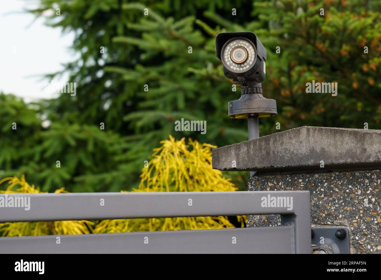 IPcamera video surveillance installed on the fence. Closeup Stock