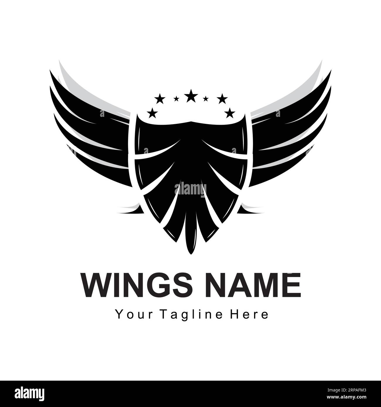 Wings Logo Design, Shield Wings Vector, Bird Feather Illustration Stock