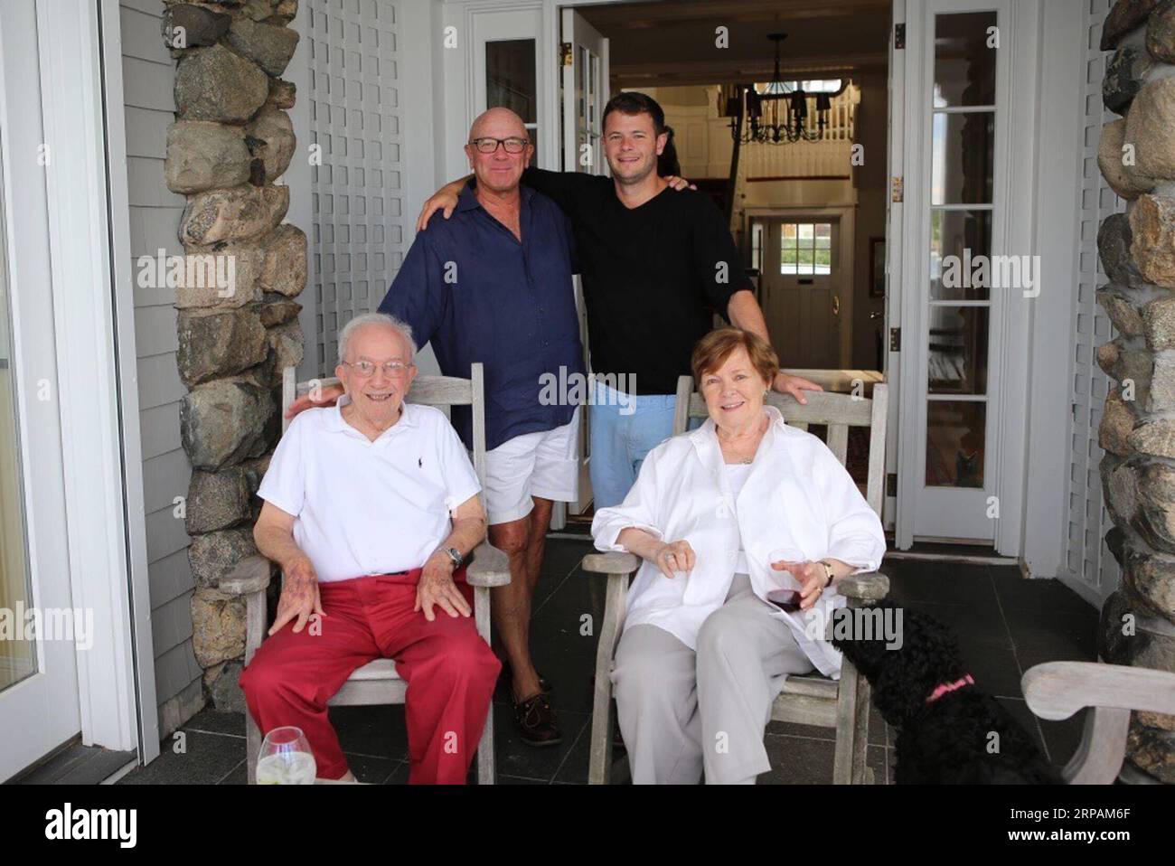 (190514) -- NEW YORK, May 14, 2019 -- James E. Bryant (L, front), his wife Dorothy Bryant (R, front), son James Bryant (L, rear) and grandson Ben Bryant are pictured in Marblehead, Massachusetts, the United States, 2015. James Bryant will never forget the day when his 93-year-old father went back to his bedroom and came back with a flight brief case containing papers related to the training and assignments he took as a U.S. Flying Tiger pilot during the World War II. As a remarkable yet humble man and a loving father, James E. Bryant did not show any detailed evidence about his war experience Stock Photo