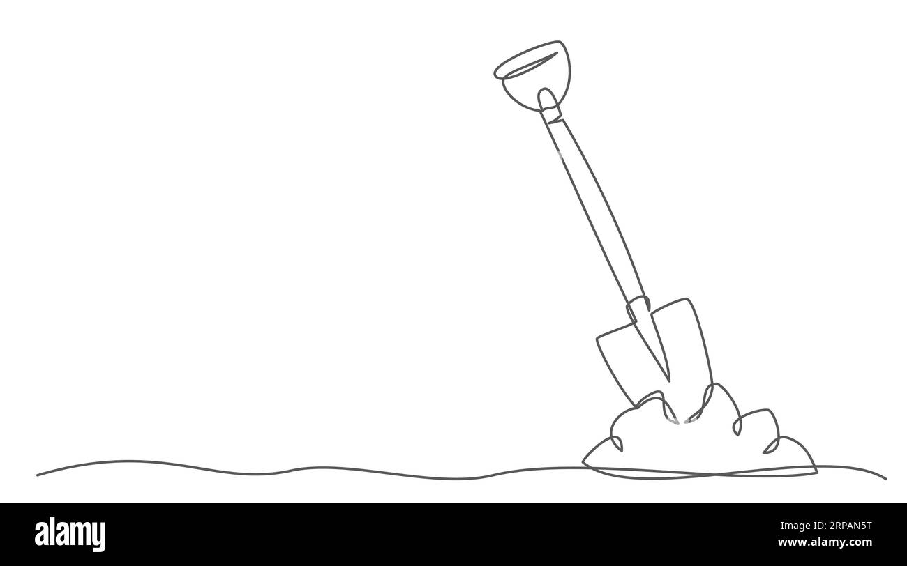 Shovel One line drawing isolated on white background Stock Vector Image