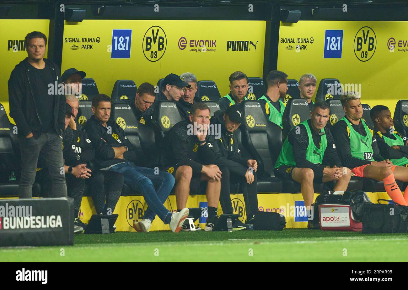 Edin Terzic, head coach, Chef - Trainer BVB Sebastian KEHL, consultant, former BVB player, Niclas Fuellkrug, Füllkrug, BVB 14 Marco REUS, BVB 11 Thorgan Hazard, BVB 10      in the match BORUSSIA DORMUND - 1. FC HEIDENHEIM 2-2  on Sept 1, 2023 in Dortmund, Germany. Season 2023/2024, 1.Bundesliga, BVB, matchday 3, 3.Spieltag © Peter Schatz / Alamy Live News    - DFL REGULATIONS PROHIBIT ANY USE OF PHOTOGRAPHS as IMAGE SEQUENCES and/or QUASI-VIDEO - Stock Photo