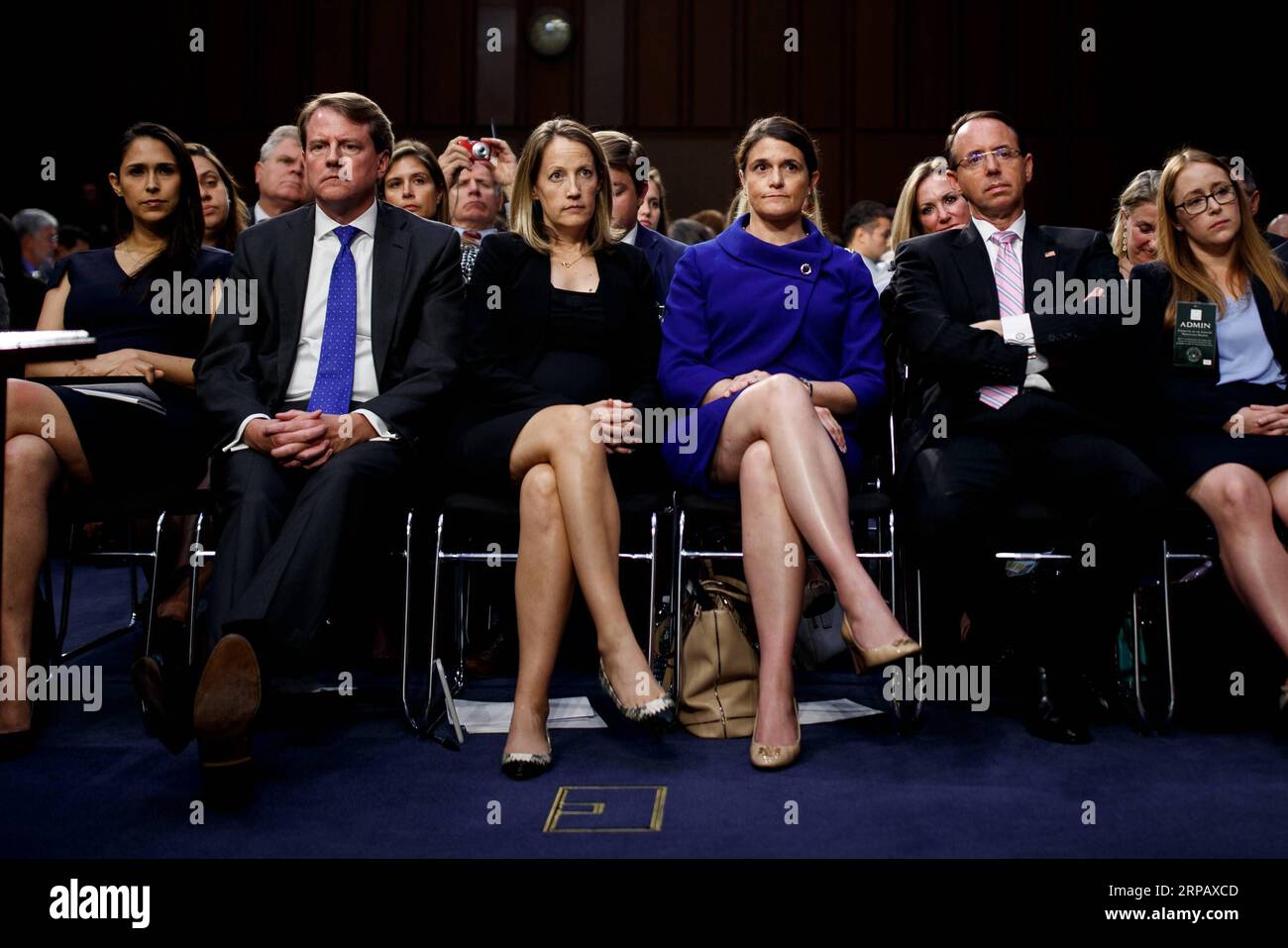 (190521) -- WASHINGTON D.C., May 21, 2019 -- Then White House counsel Don McGahn (front 2nd L) reacts in the audience during the confirmation hearing for Supreme Court Justice nominee Brett Kavanaugh before the U.S. Senate Judiciary Committee on Capitol Hill in Washington D.C., the United States, on Sept. 4, 2018. The White House on Monday instructed former counsel Don McGahn to defy a congressional subpoena and skip a hearing scheduled for Tuesday relating to the Russia probe. ) U.S.-WASHINGTON D.C.-DON MCGAHN-SUBPOENA TingxShen PUBLICATIONxNOTxINxCHN Stock Photo