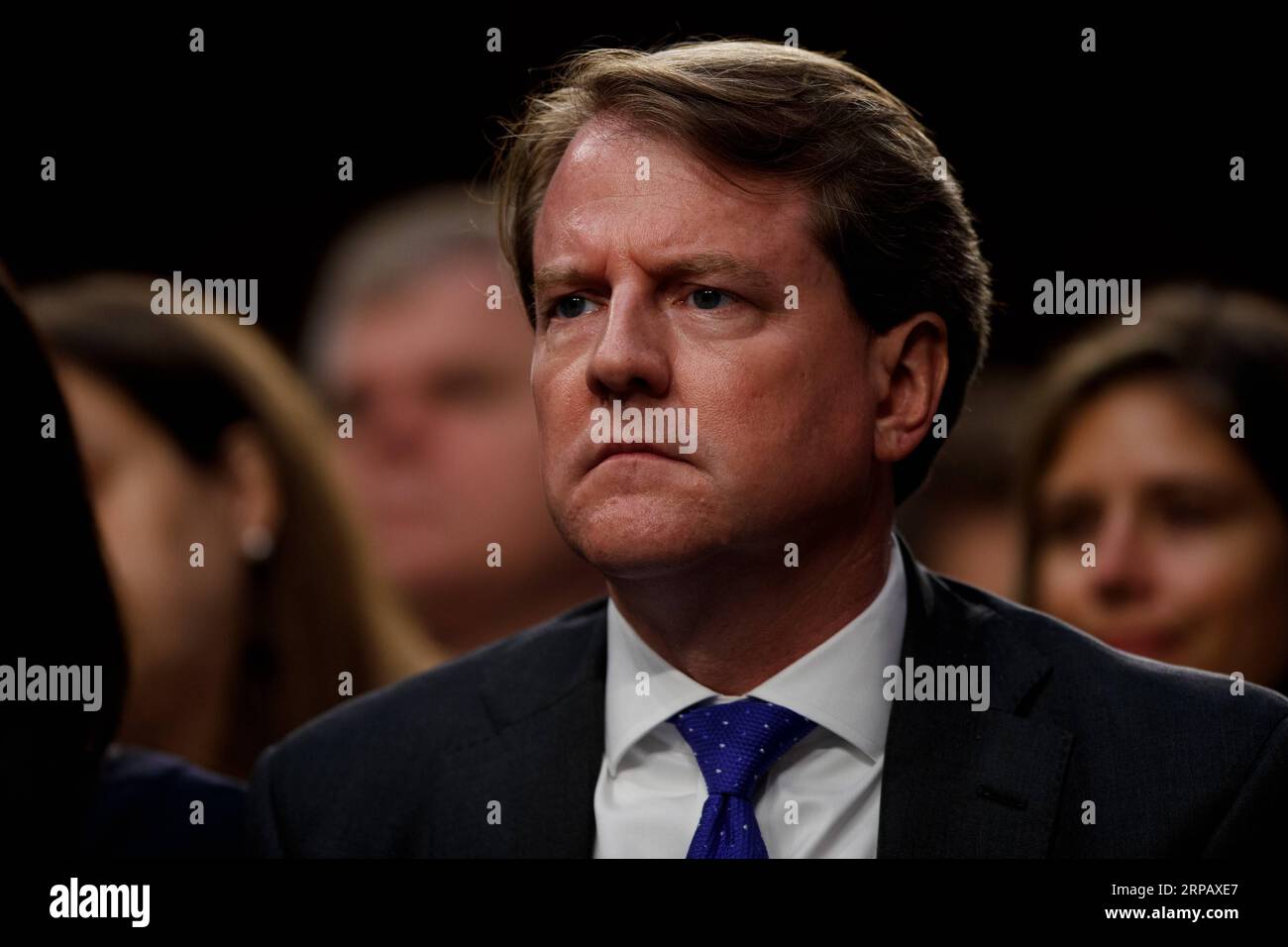 (190521) -- WASHINGTON D.C., May 21, 2019 -- Then White House counsel Don McGahn reacts in the audience during the confirmation hearing for Supreme Court Justice nominee Brett Kavanaugh before the U.S. Senate Judiciary Committee on Capitol Hill in Washington D.C., the United States, on Sept. 4, 2018. The White House on Monday instructed former counsel Don McGahn to defy a congressional subpoena and skip a hearing scheduled for Tuesday relating to the Russia probe. ) U.S.-WASHINGTON D.C.-DON MCGAHN-SUBPOENA TingxShen PUBLICATIONxNOTxINxCHN Stock Photo