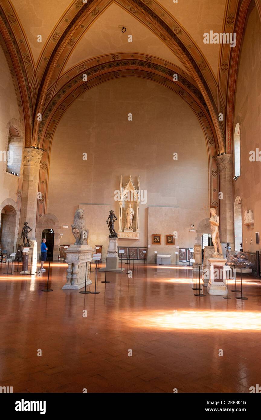 A selection of sculptures in the Donatello room inside the Museo