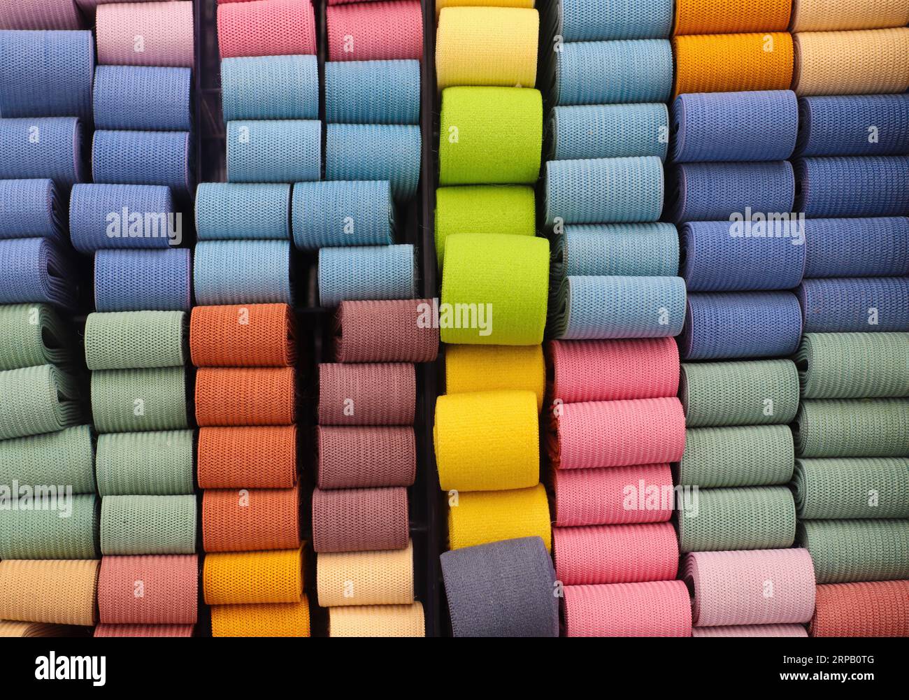 Close Up View On Samples Of Cloth And Fabrics In Different Colors Stock Photo