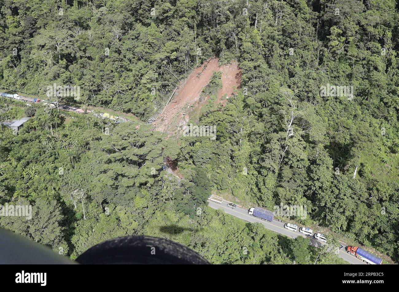 (190526) -- YURIMAGUAS (PERU), May 26, 2019 -- Photo taken on May 26, 2019 shows an aerial view of a landslide caused by an earthquake in Yurimaguas, Peru. A strong 7.5 magnitude earthquake struck Peru on Sunday morning, the Geophysical Institute of Peru (IGP) said. ) PERU-YURIMAGUAS-EARTHQUAKE Pool/GuadalupexPardo PUBLICATIONxNOTxINxCHN Stock Photo