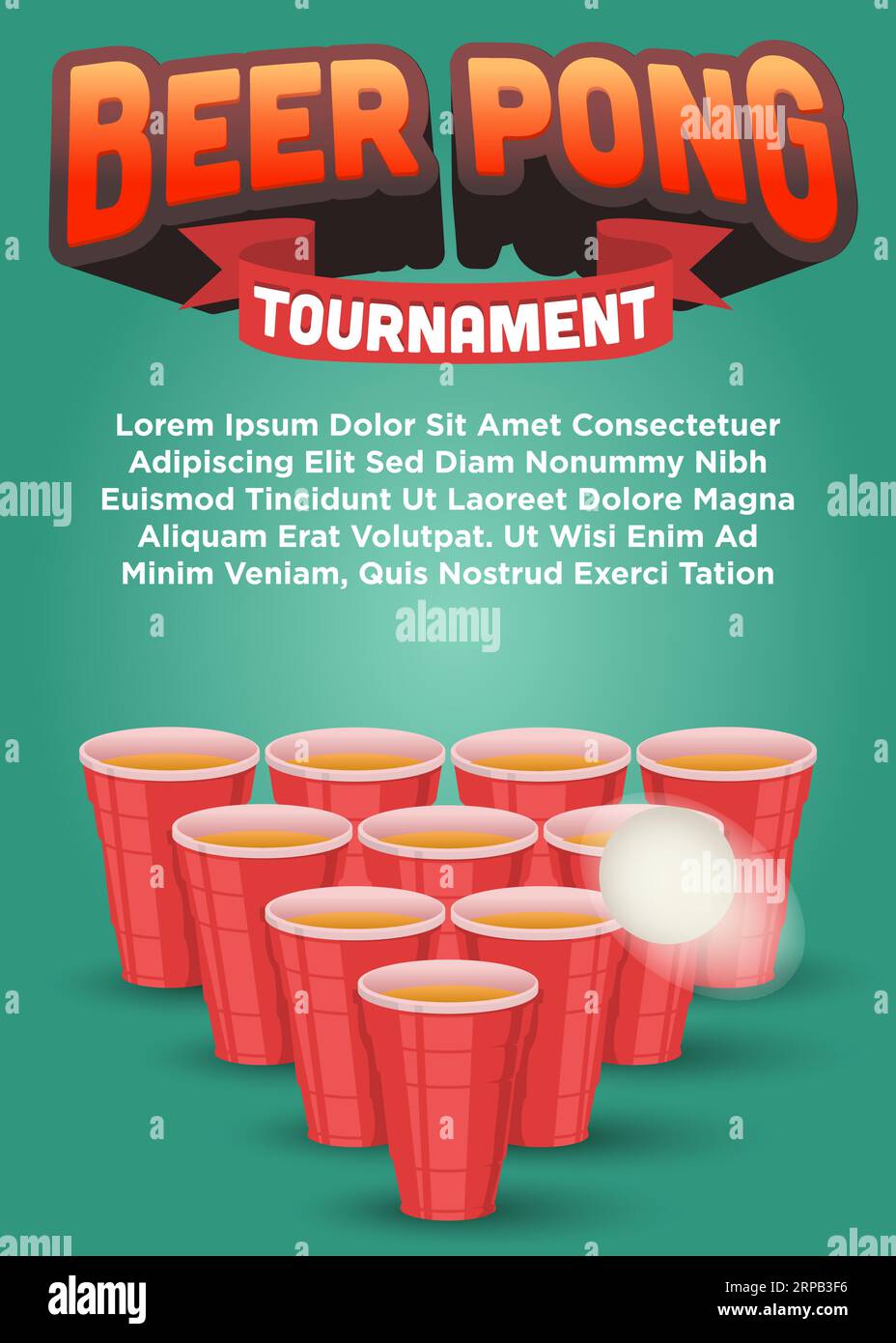 beer glass and flying ping pong ball for beer pong tournament poster