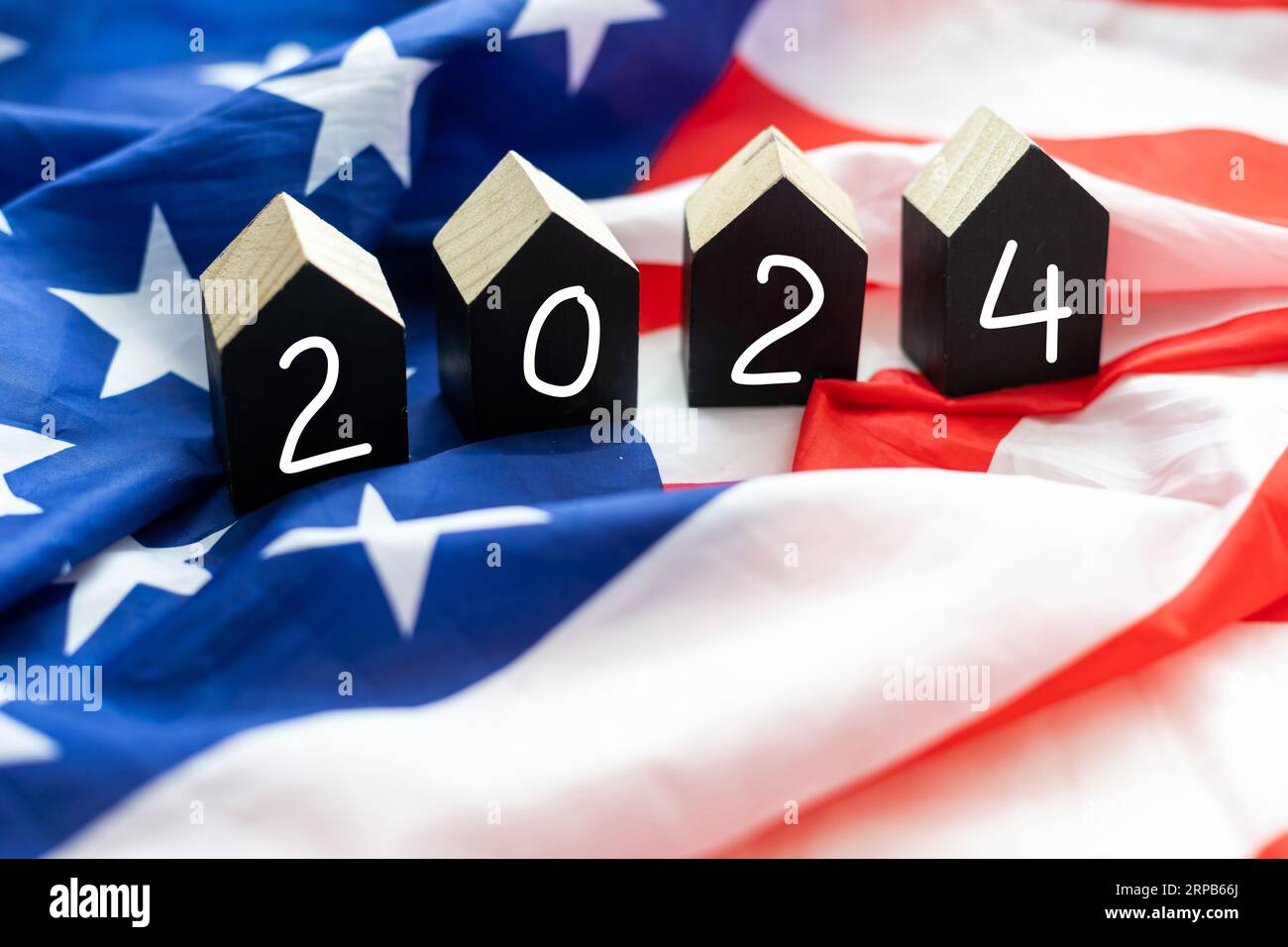 United States presidential election 2024. Wooden cubes with the letters