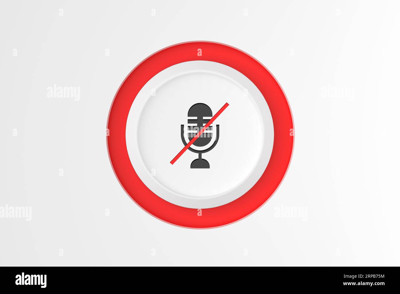 Push button with muted microphone icon on white background. Top view