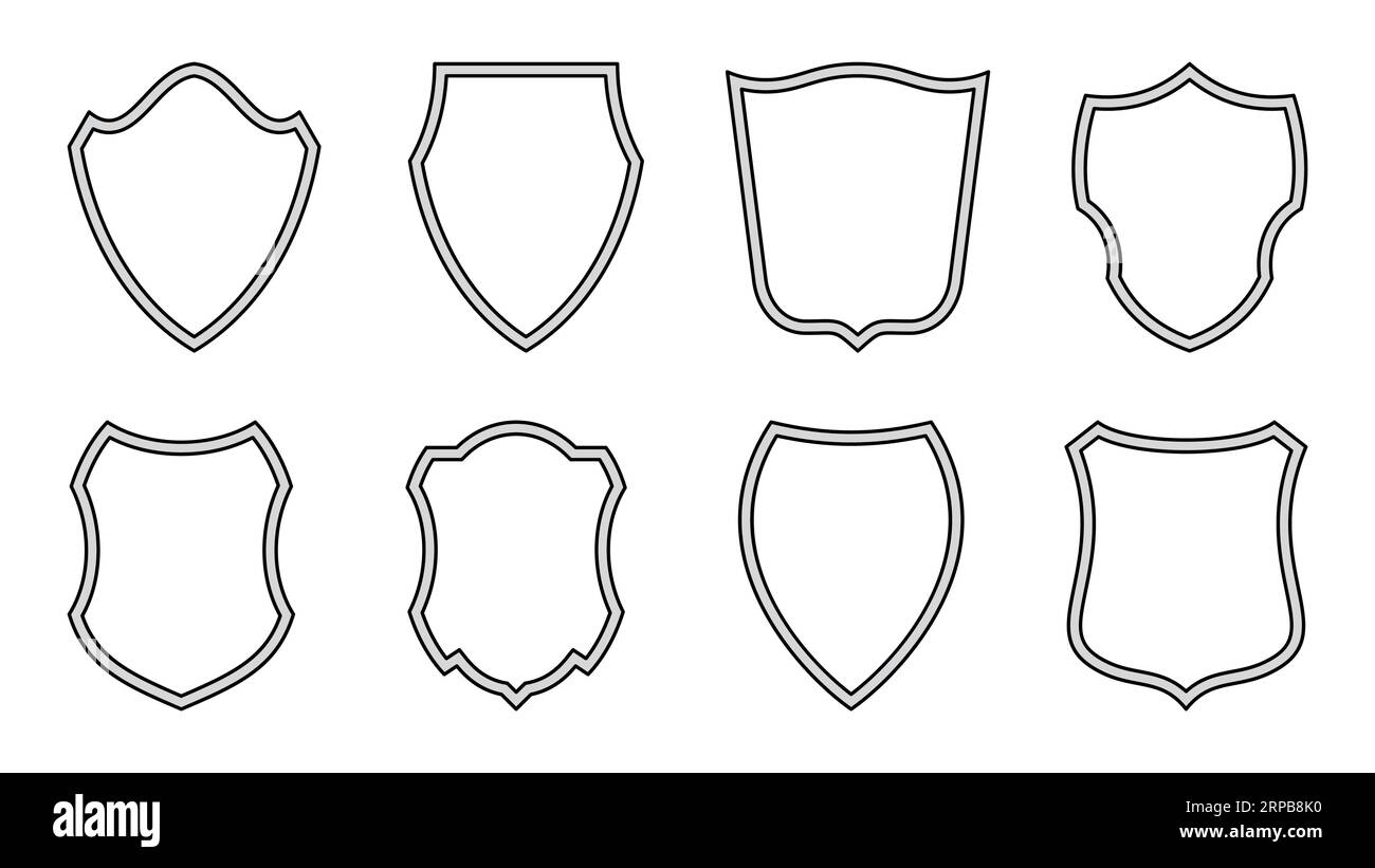 Shield vector icon set. Vintage outline frame. Emblem of privacy Stock ...